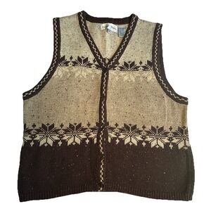 Baxter Wells Women's Sweater Vest‎ Sz M Brown VTG Snowflake